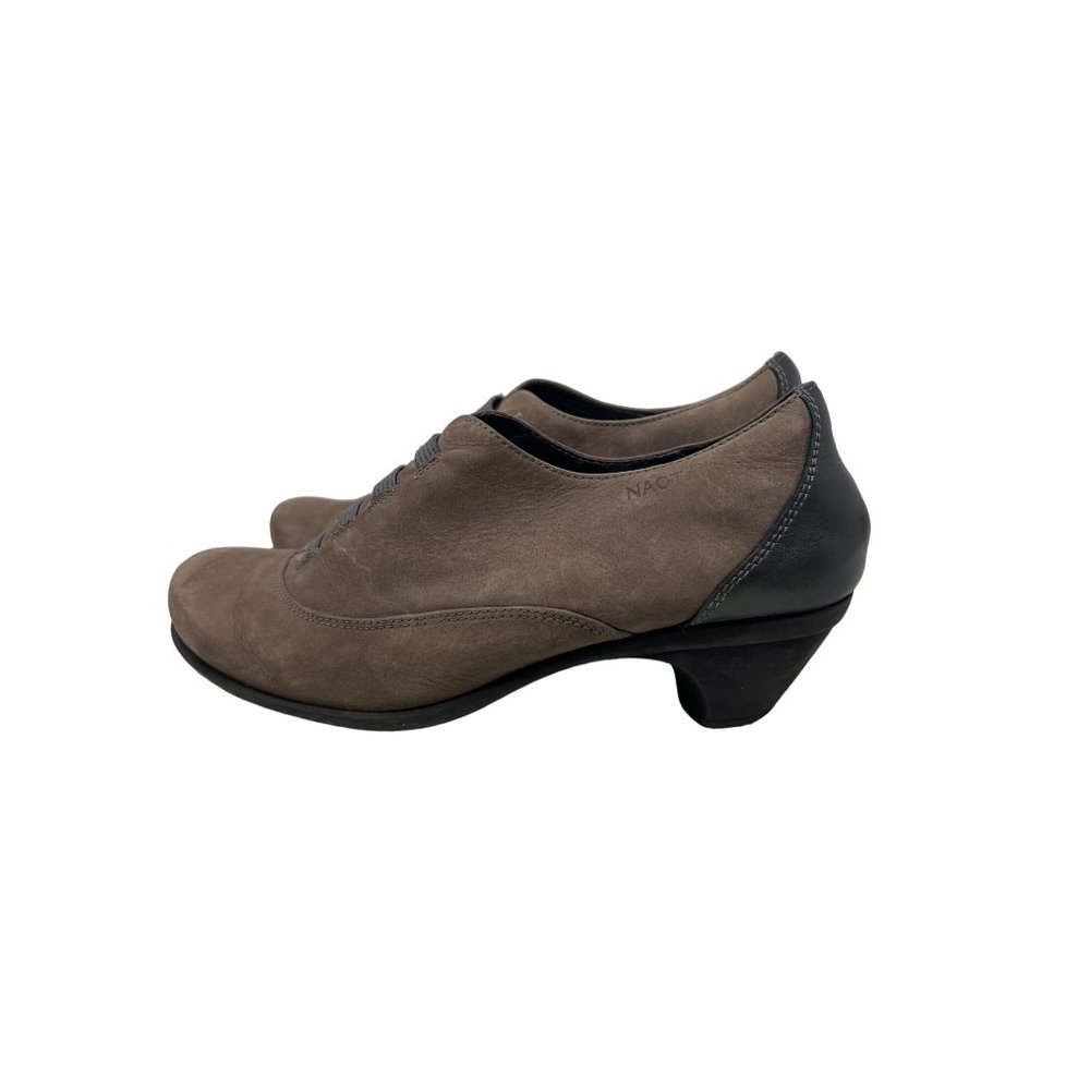 Naot Nubuck Royal Shadow Oxford Shoes Womens 39 Taupe Leather Round Toe Heels